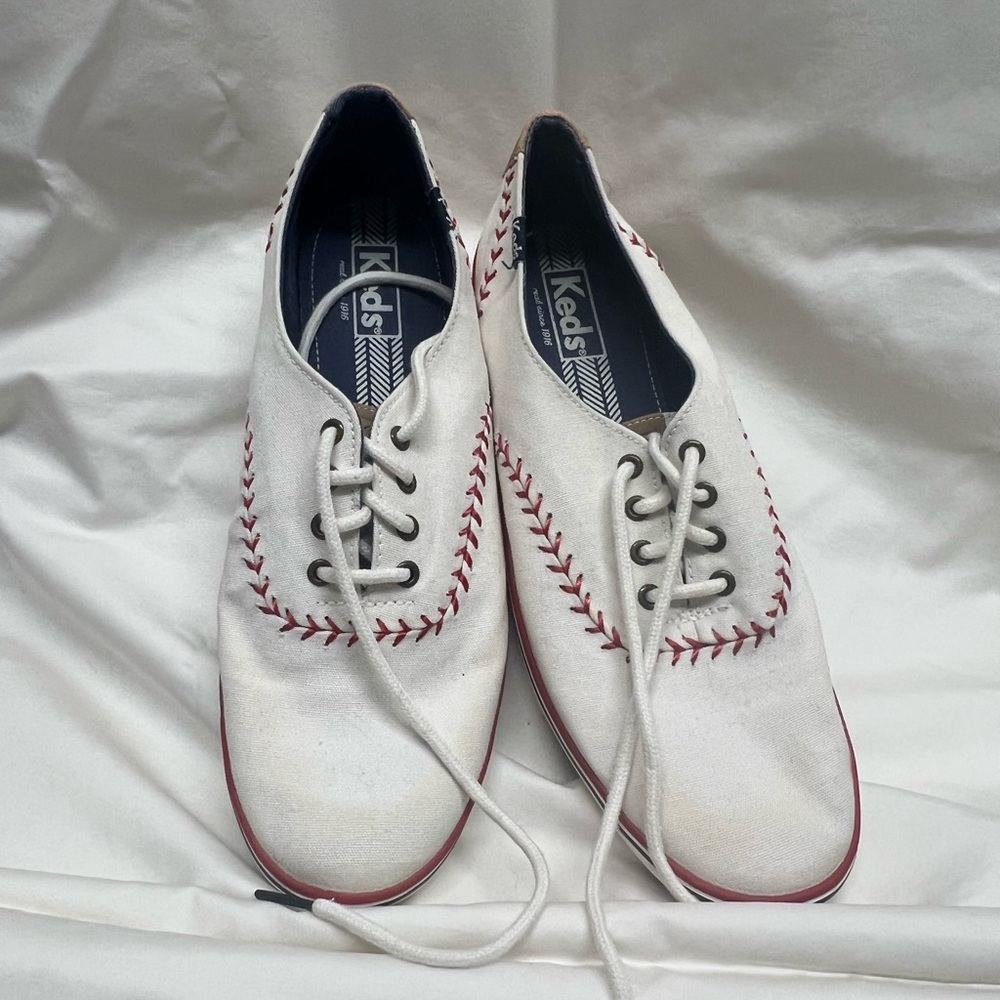 Keds White Sneakers with Red Baseball Stitching